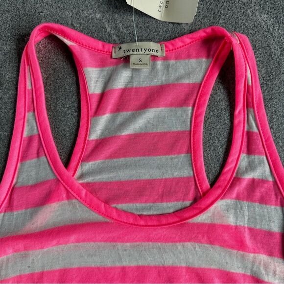 NWT Forever 21 Striped Racerback Scoop neck Tank Top in Burnout Pink Cream Small - Picture 2 of 11